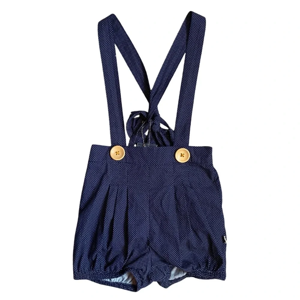 NEW LACEY LANE Polka Dot Suspender Bloomers Romper Size 5‎ Navy Retro Australia